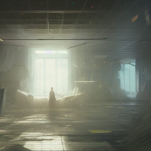 Liminal Space Interior with Striped Wallpaper, Hyperdetailed