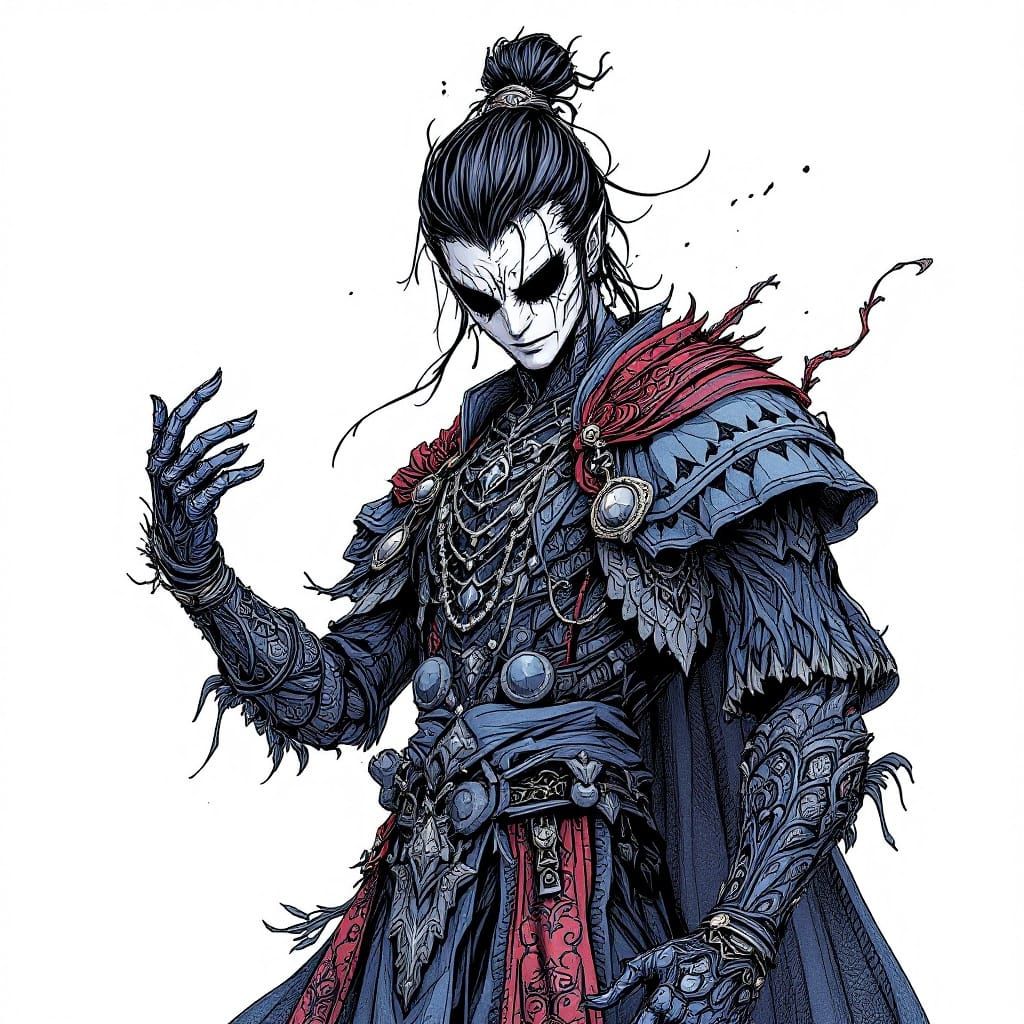 Heroic Anime Character in Detailed Ink Drawing