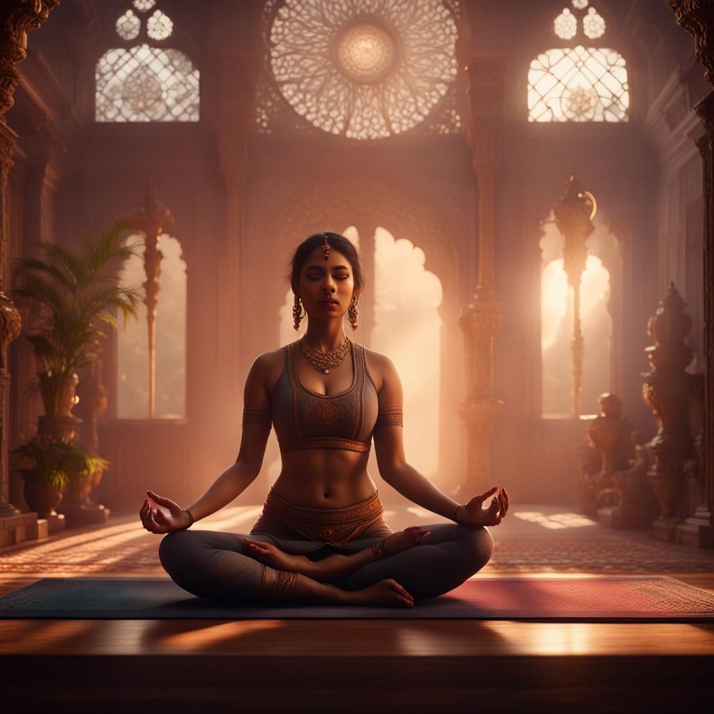 Indian Lady's Sunrise Yoga: Dark Fantasy Art
