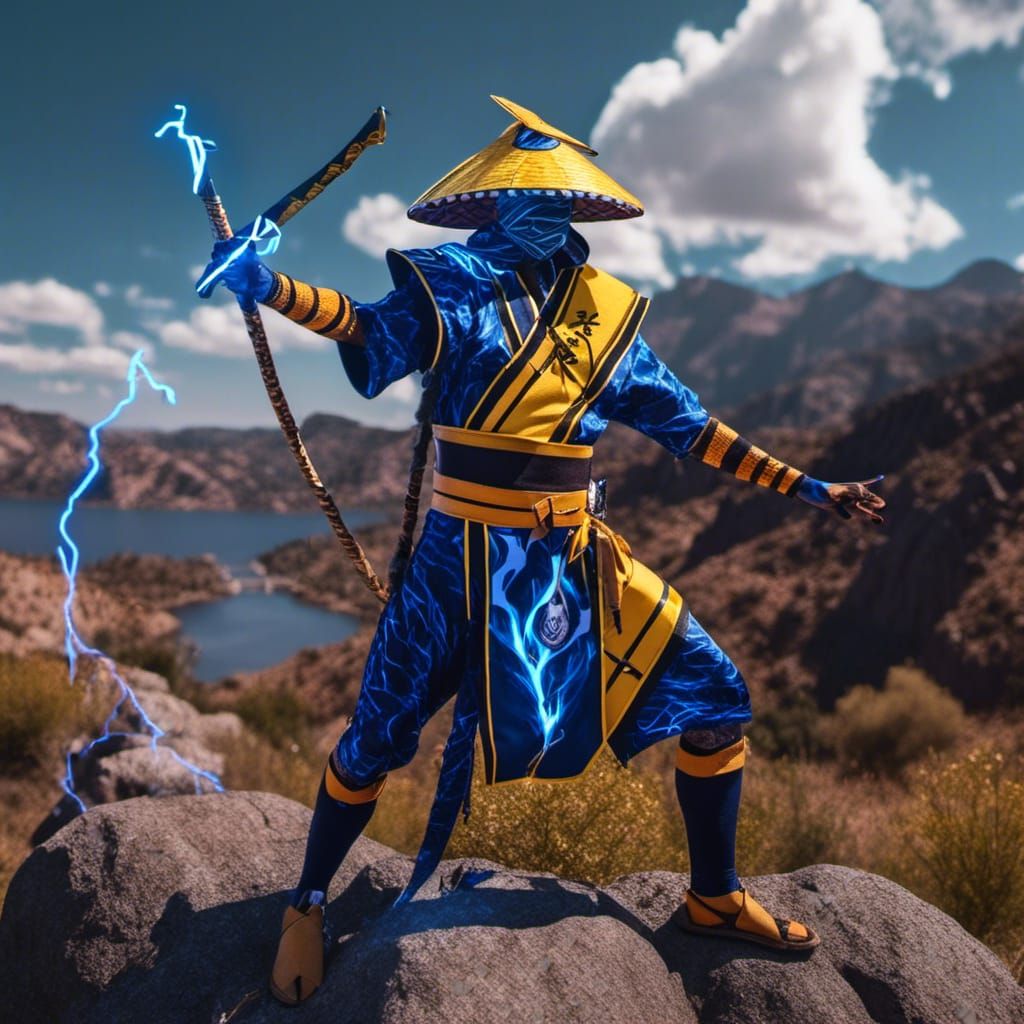 Heroic Figure Amidst Blue Lightning in Detailed Digital Art