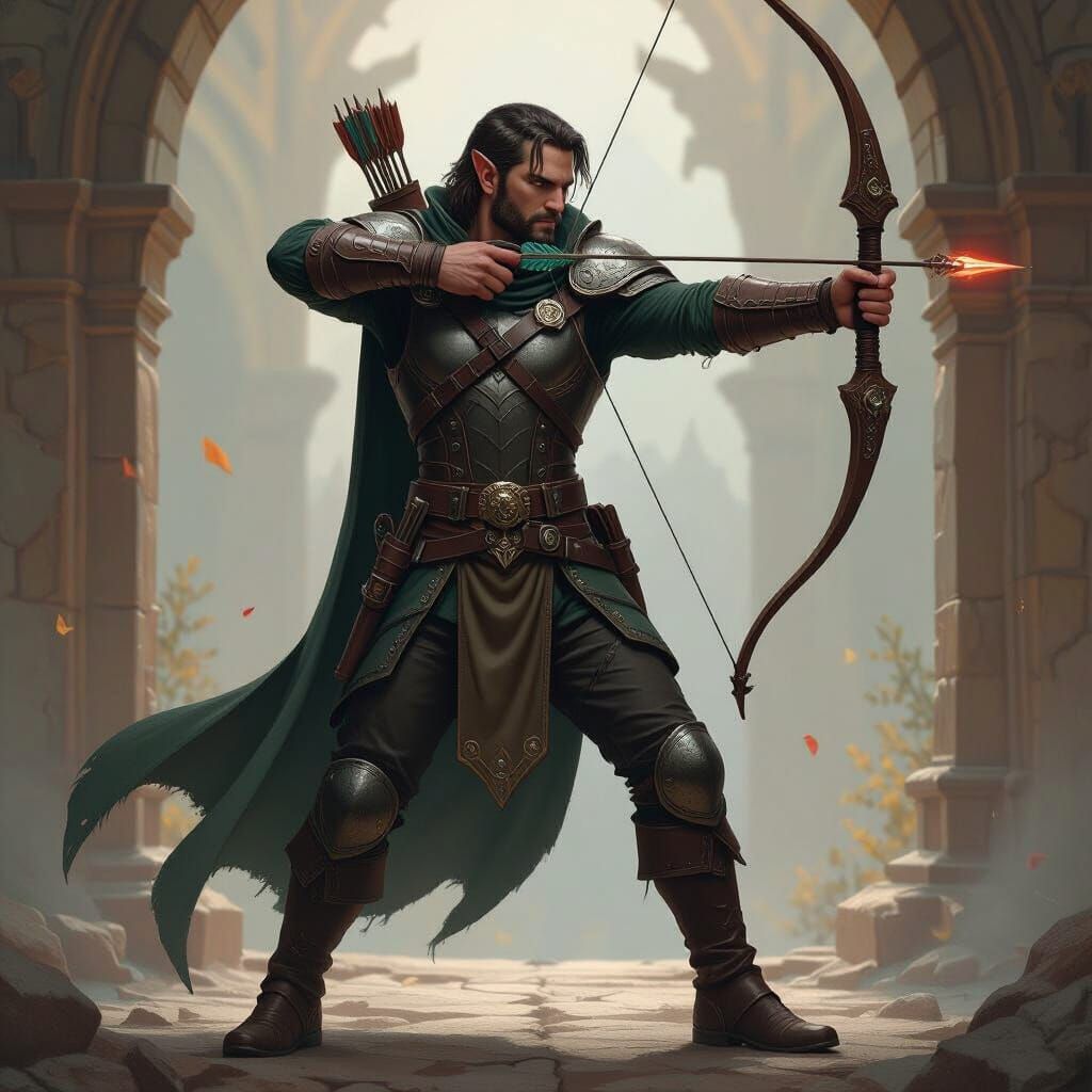 Half-Elf Ranger with Laser Bow in Matte Painting Style