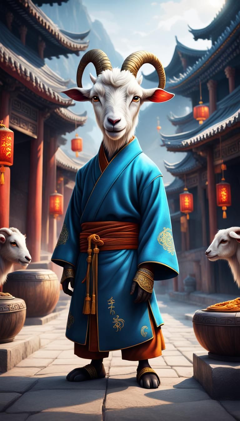 Cute Goat Monk in Chinese Zodiac Poster