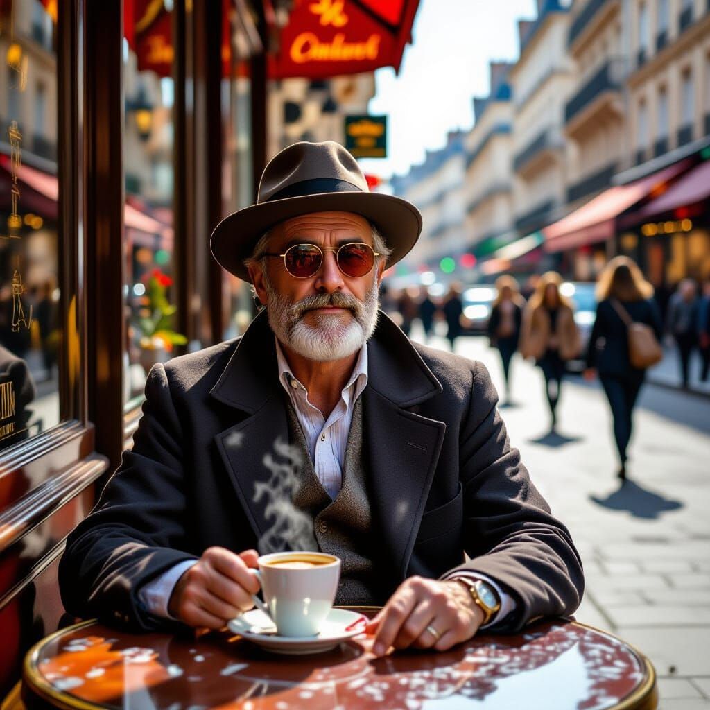 Parisian Cafe Scene with Impasto and Hyperreal Colors