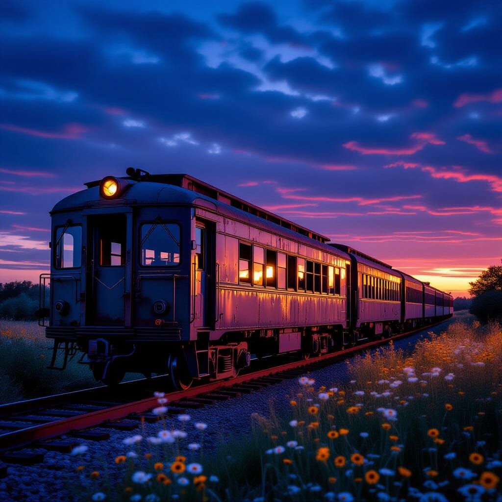 Abandoned Train Car at Twilight: A Melancholy Scene