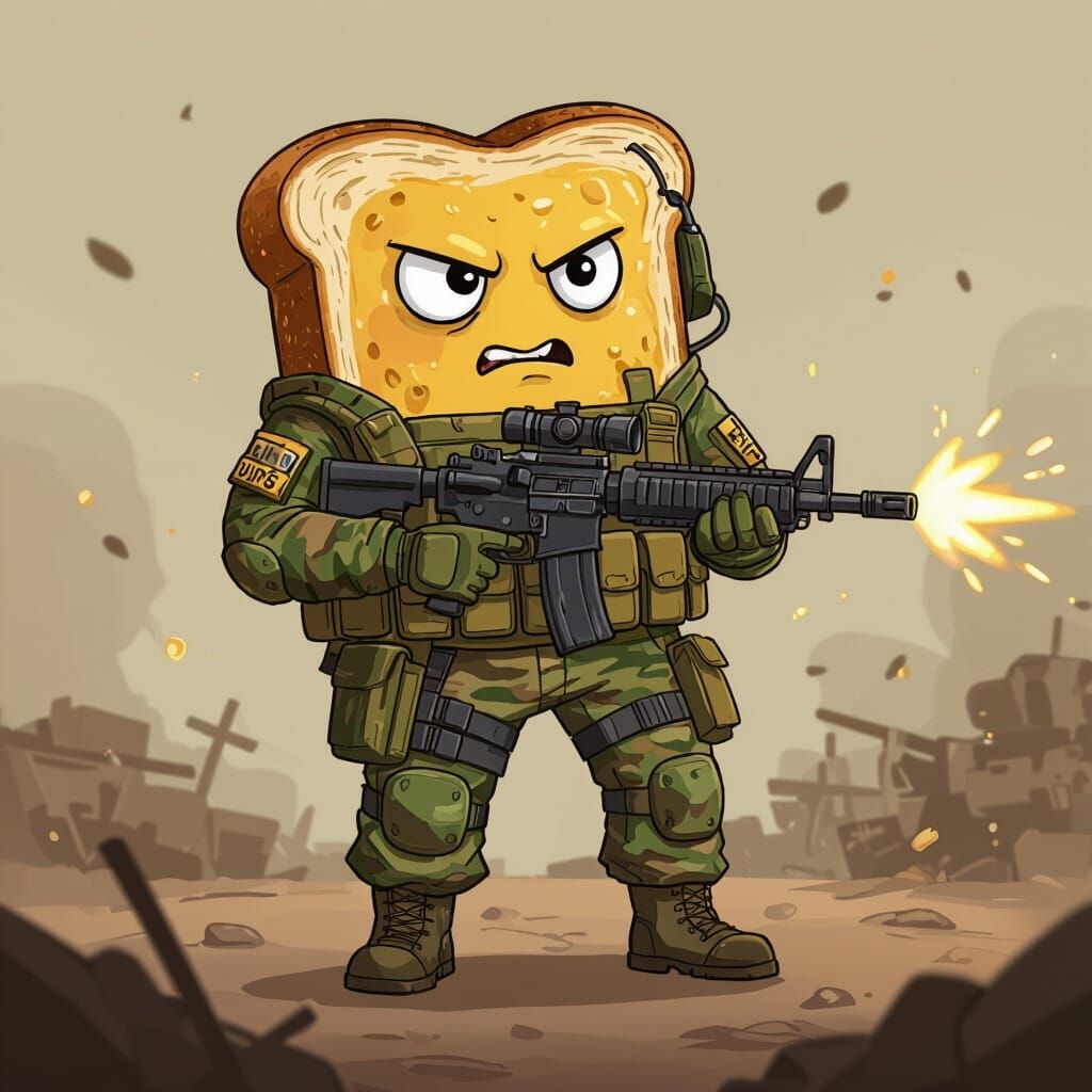 Tactical Toast Soldier Meme in Cartoon Style