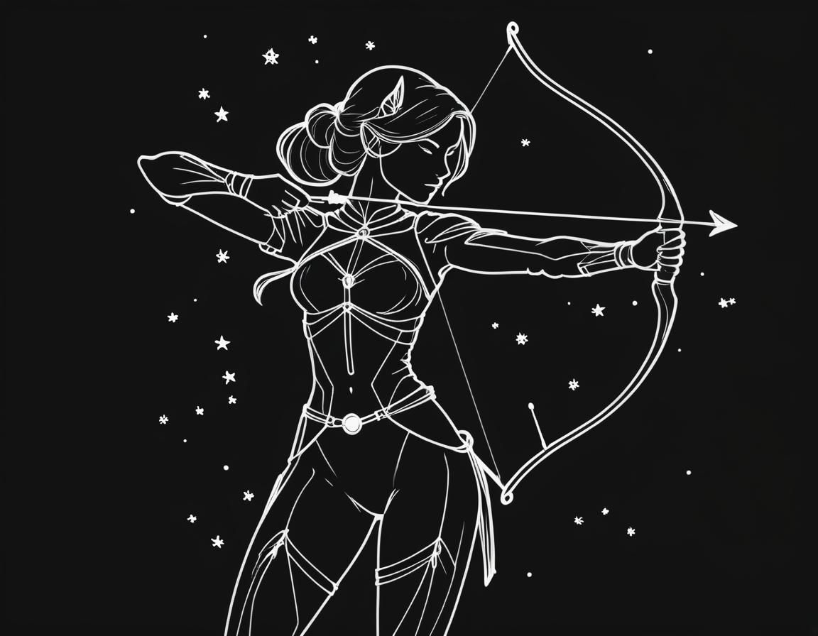 Catgirl Archer in Cosmic Line Art
