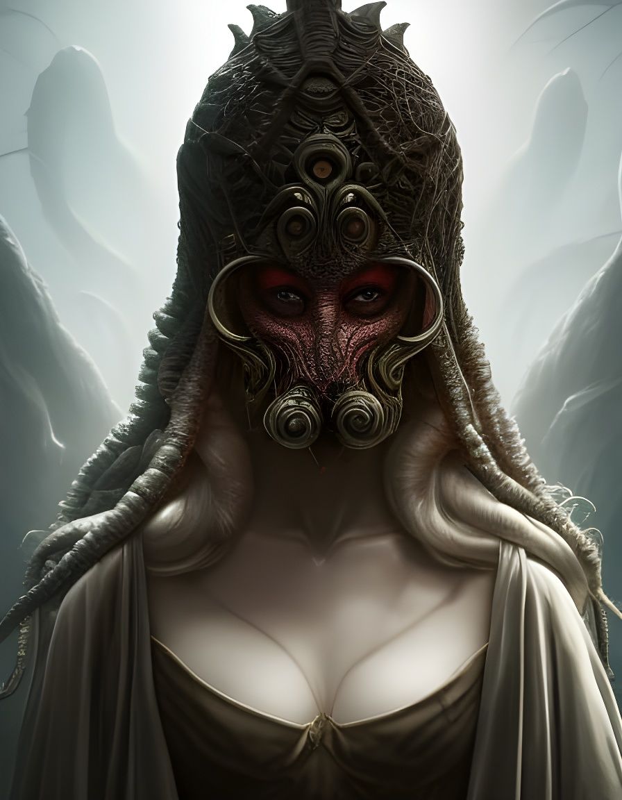 Cthulhu Mask Portrait in Digital Illustration Style