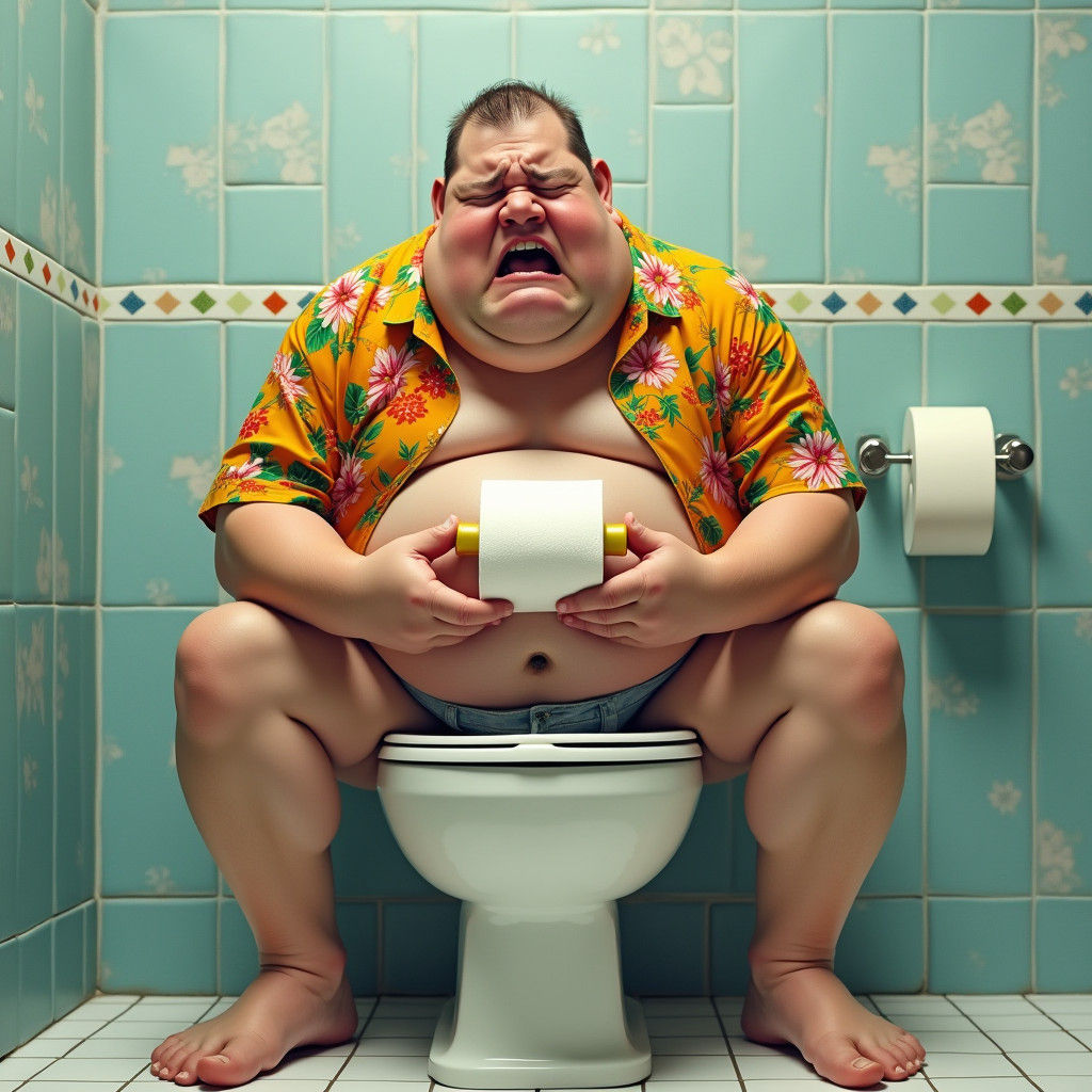 Pained Man on Toilet in Surrealist Style