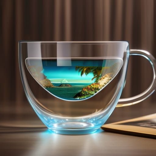 Ocean Landscape Inside Glass Teacup: Luxury Photography