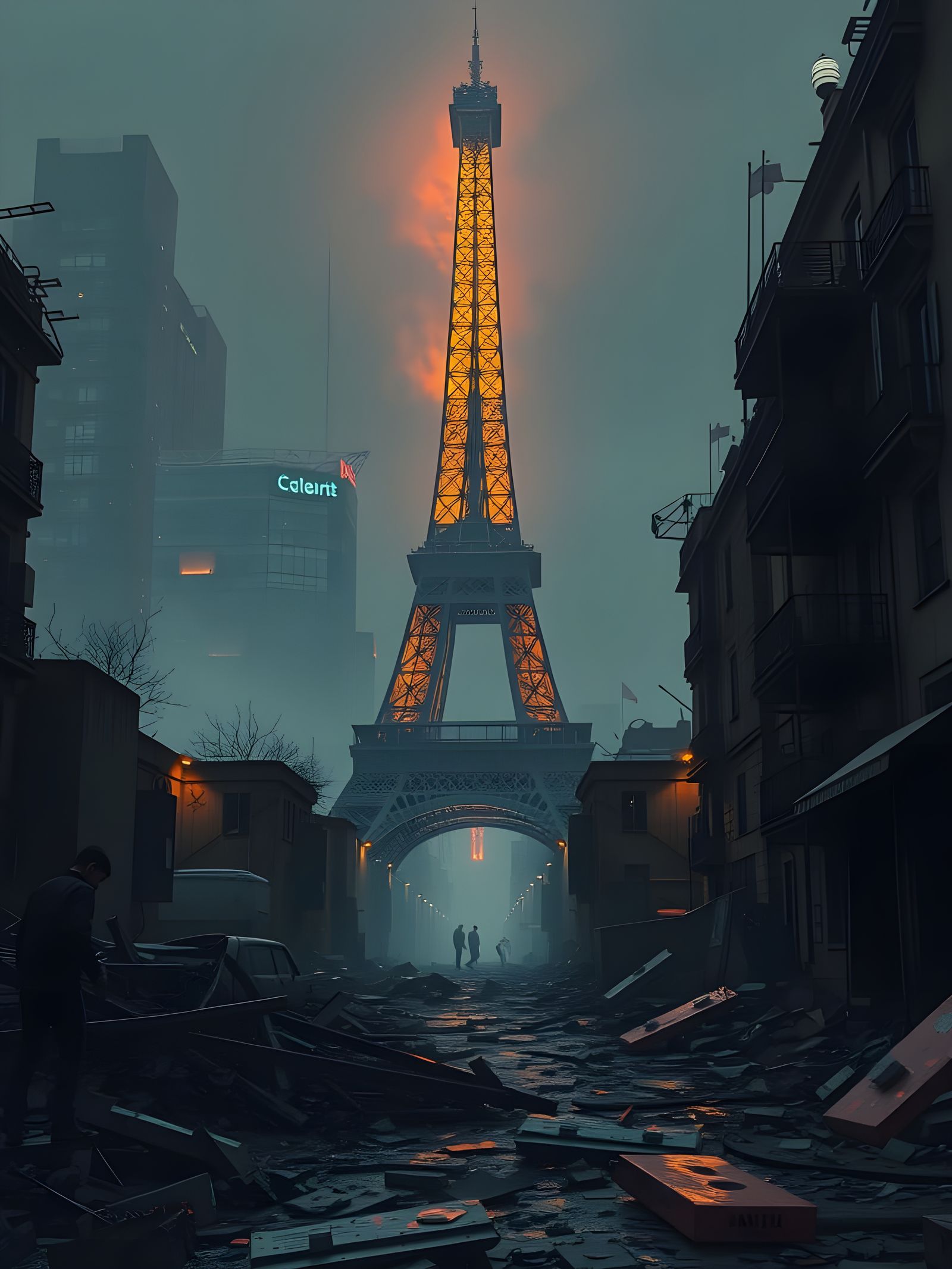 Paris in Ruin, a Dystopian Cityscape in Cinematic Style