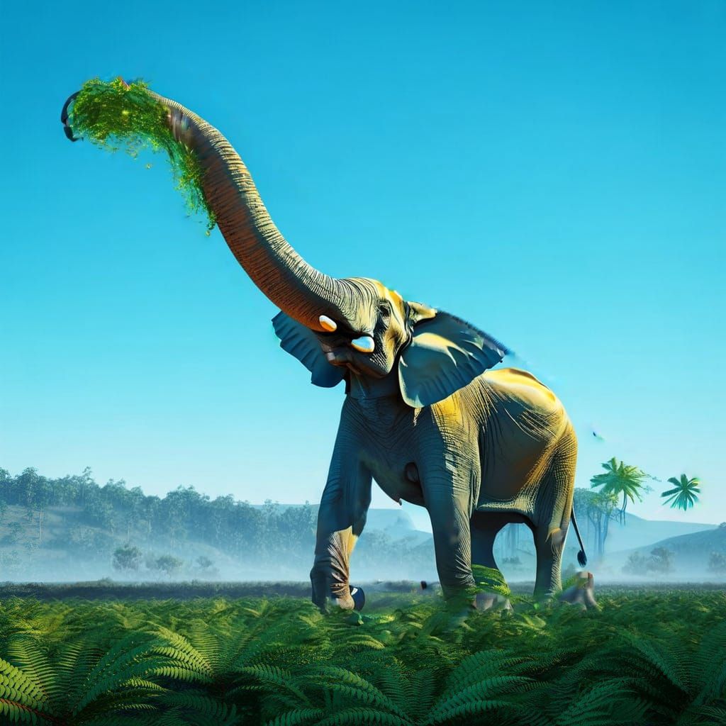 Majestic Elephant in Lush Jungle Clearing Oil Painting