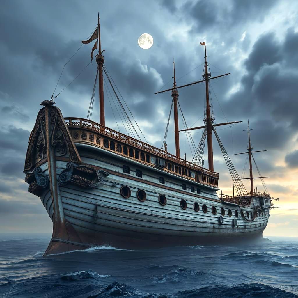 Ethereal Ghost Ship on a Moody Sea