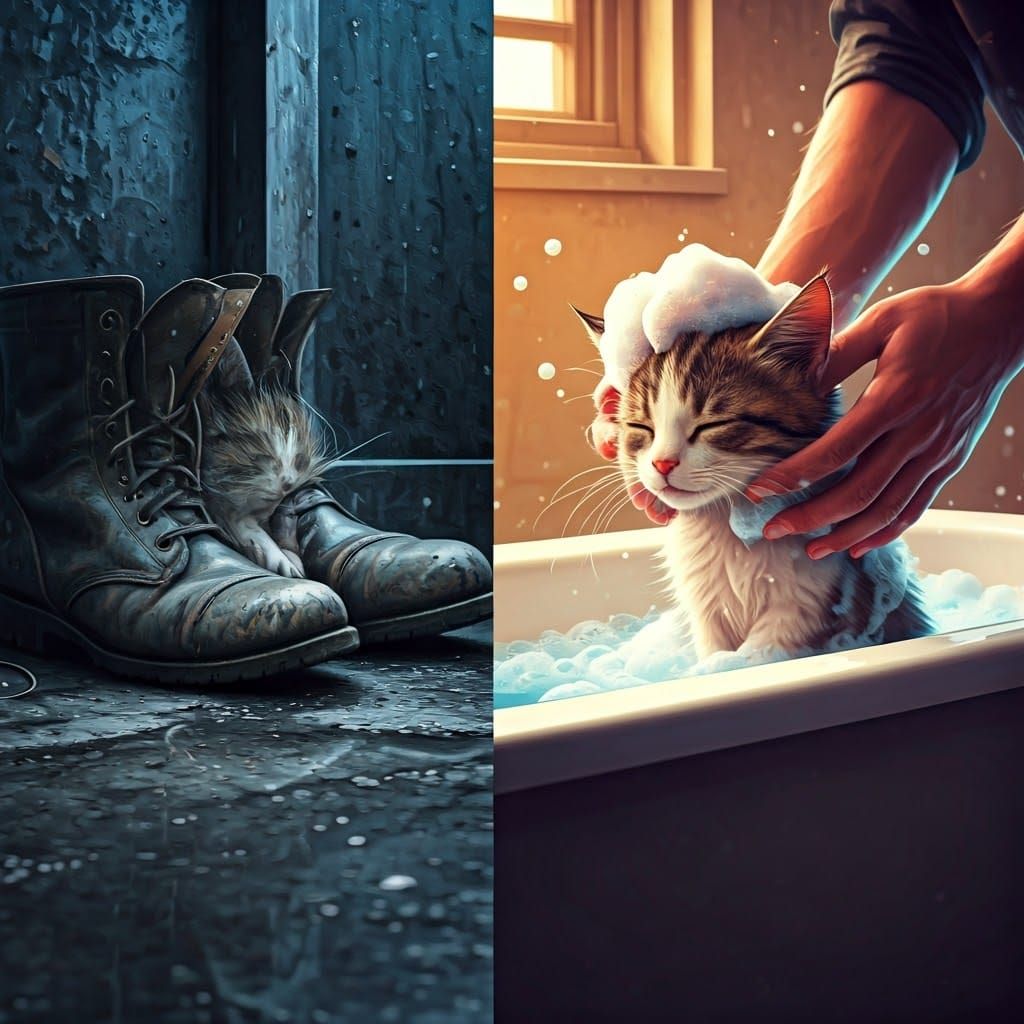 Cat's Tale: From Grime to Comfort in Digital Art