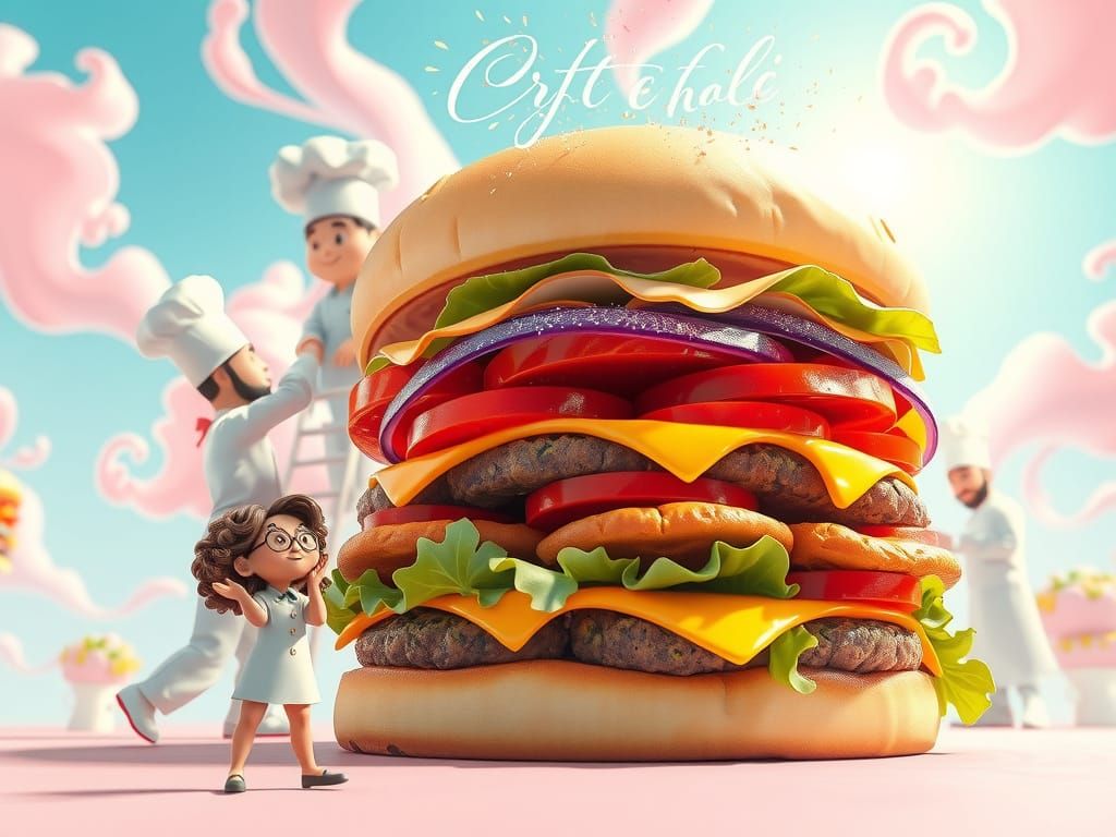 Whimsical 3D Burger Scene in Vibrant Color