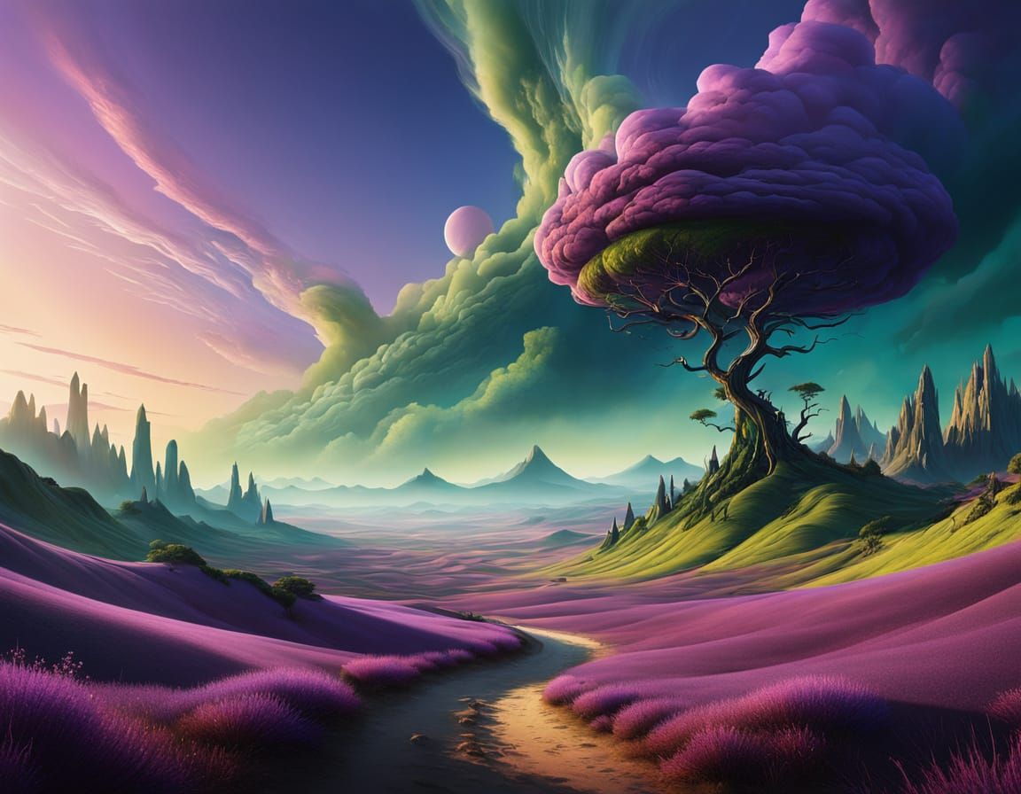 Dreamlike Landscape in Vibrant, Exaggerated Colors