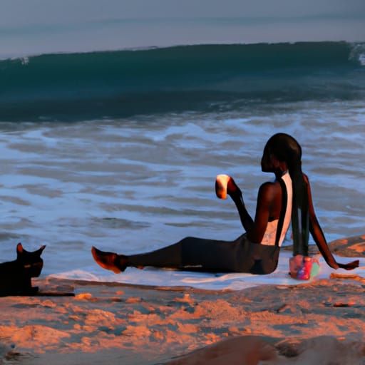 African Girl Watching Money Dolphins at Sunrise