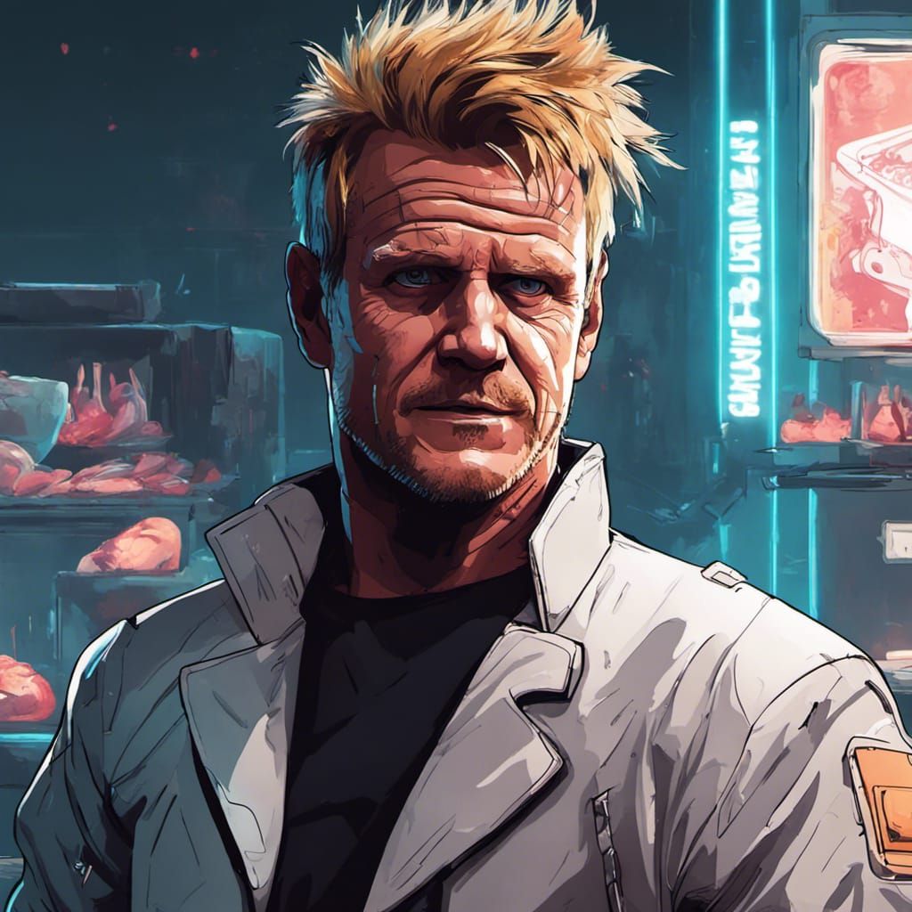 Cyberpunk Chef with Cybernetic Enhancements in Neon City