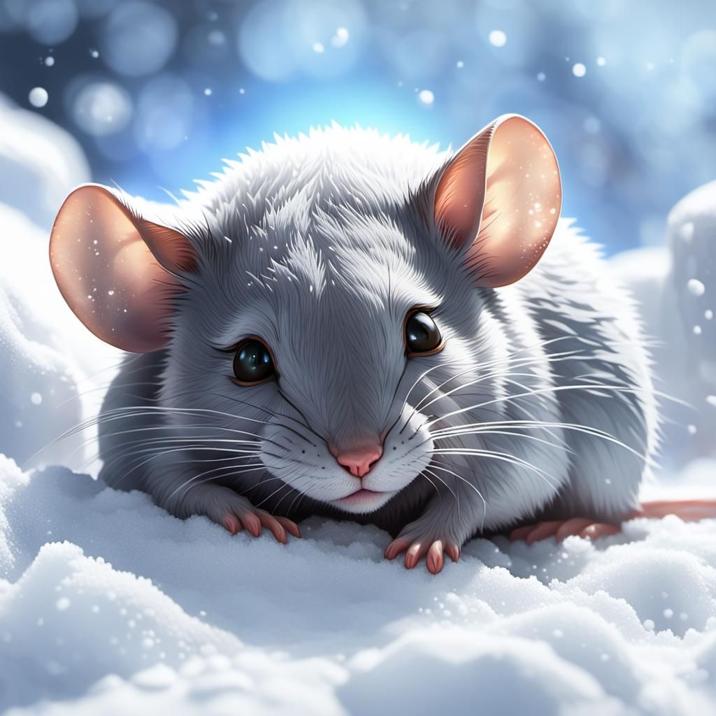 Mouse in Snow: Hyperdetailed Concept Art Portrait