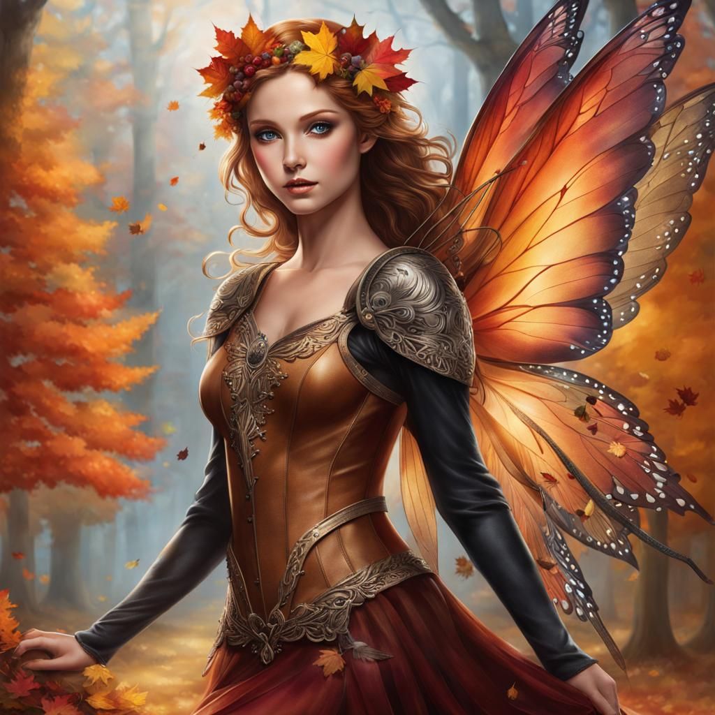 Autumn Fairy with Cornucopia in Gouache Style