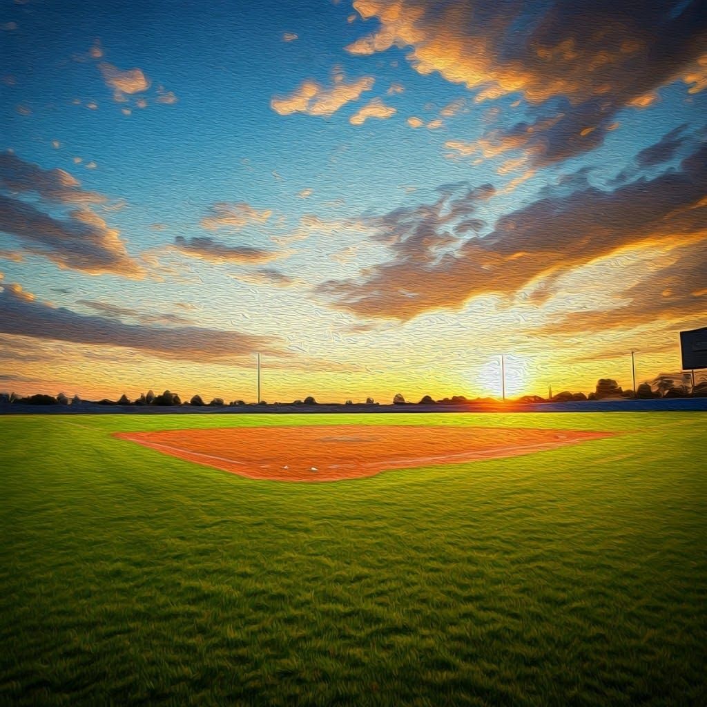 Sunset Baseball Field in Expressionist Style