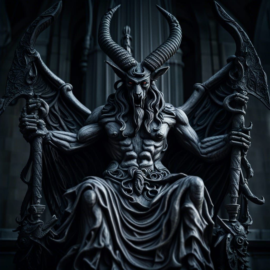 Menacing Baphomet Statue in Horror Film Style