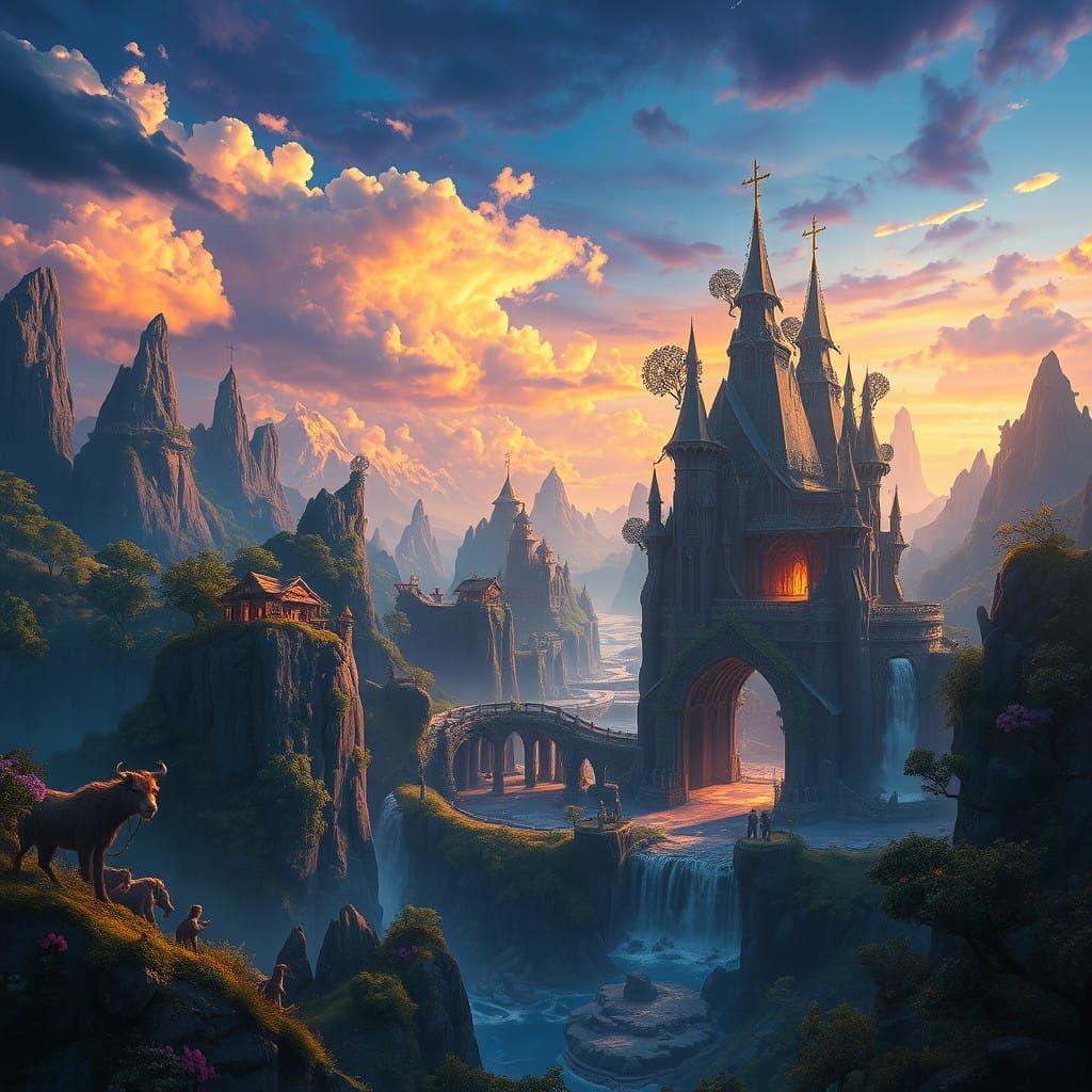 Fantastical Realm of Wonder in Vibrant, Gradient Skies