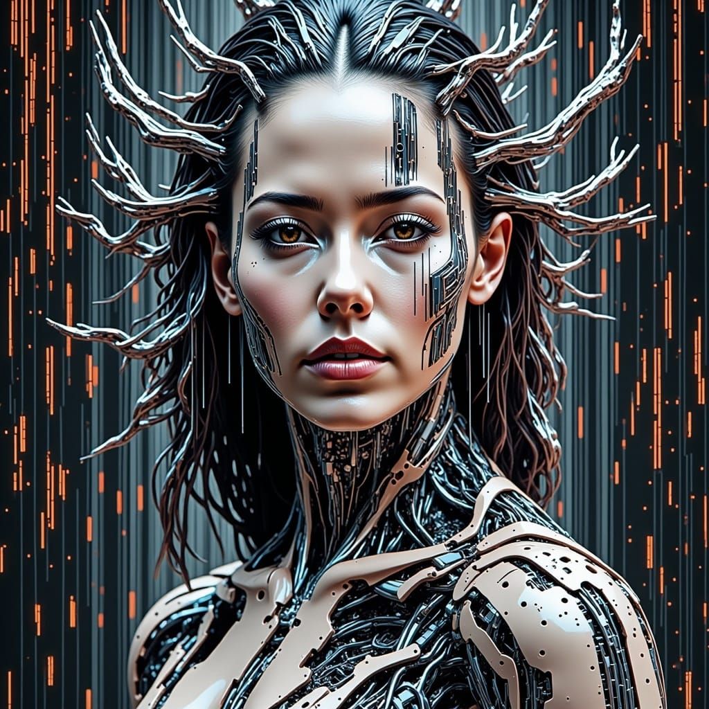 Cyborg Glitch in the Matrix: Cyberpunk Aesthetic