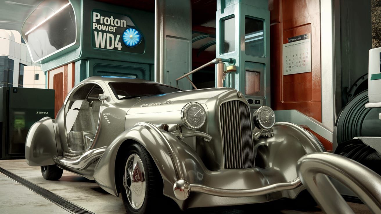 Futuristic Duesenberg at Retro Gas Station