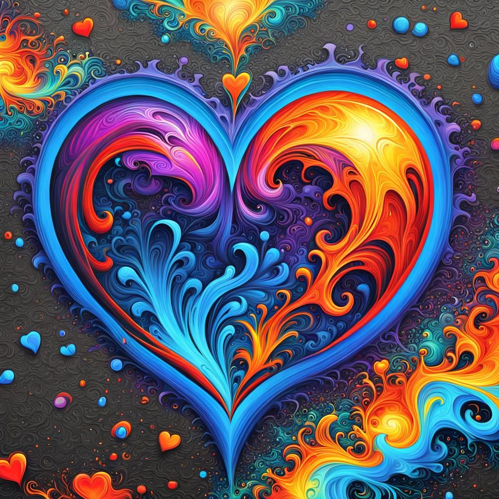 Fiery Heart Graffiti Art in Polychromatic Style