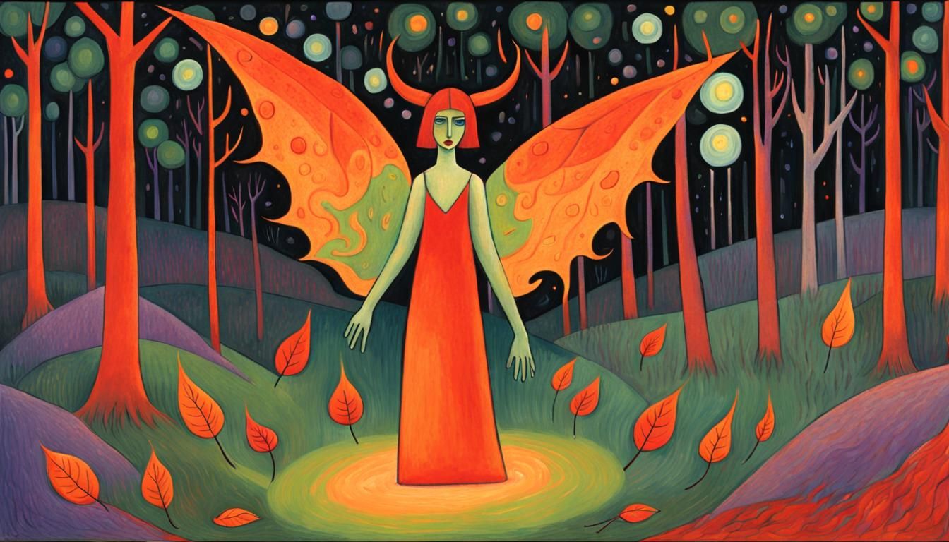 Demon Girl in Burning Woods, Abstract Expressionism