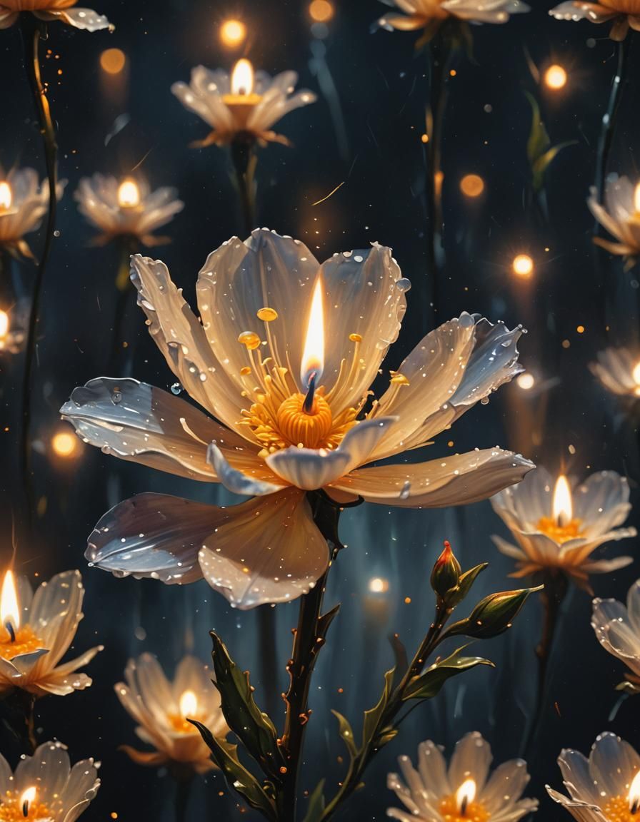 Glowing Candle Flower Oil Painting