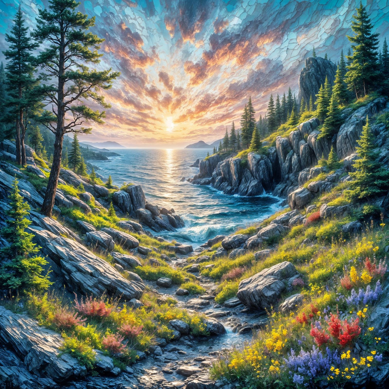 Acadia National Park at Dawn in Impasto Style