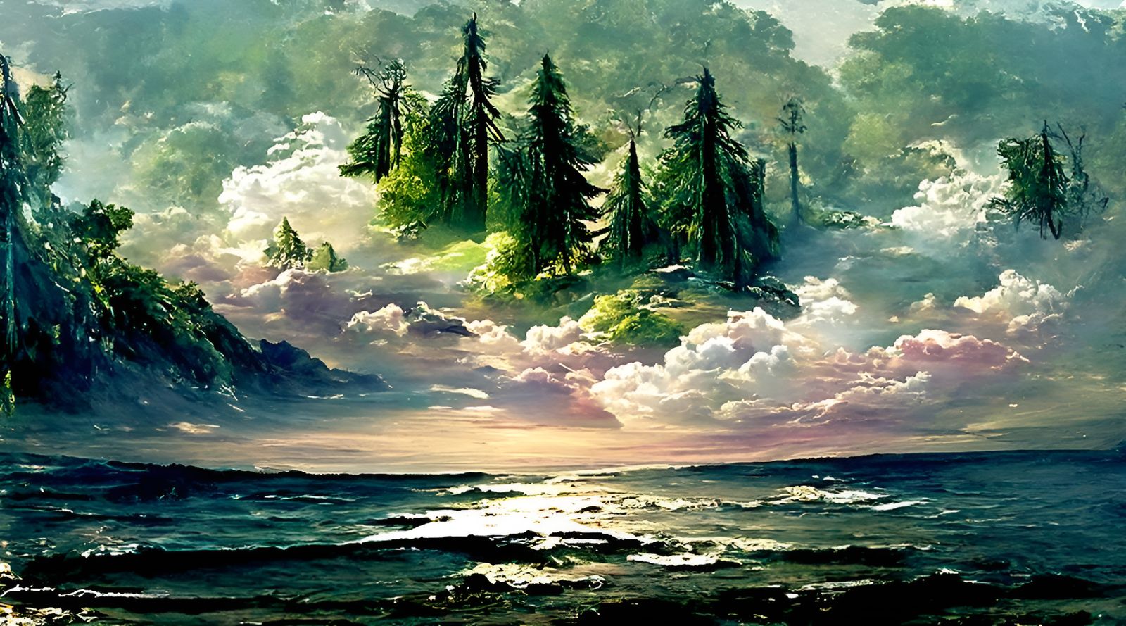 Dreamy Seaside Landscape Painting in Hyperrealism