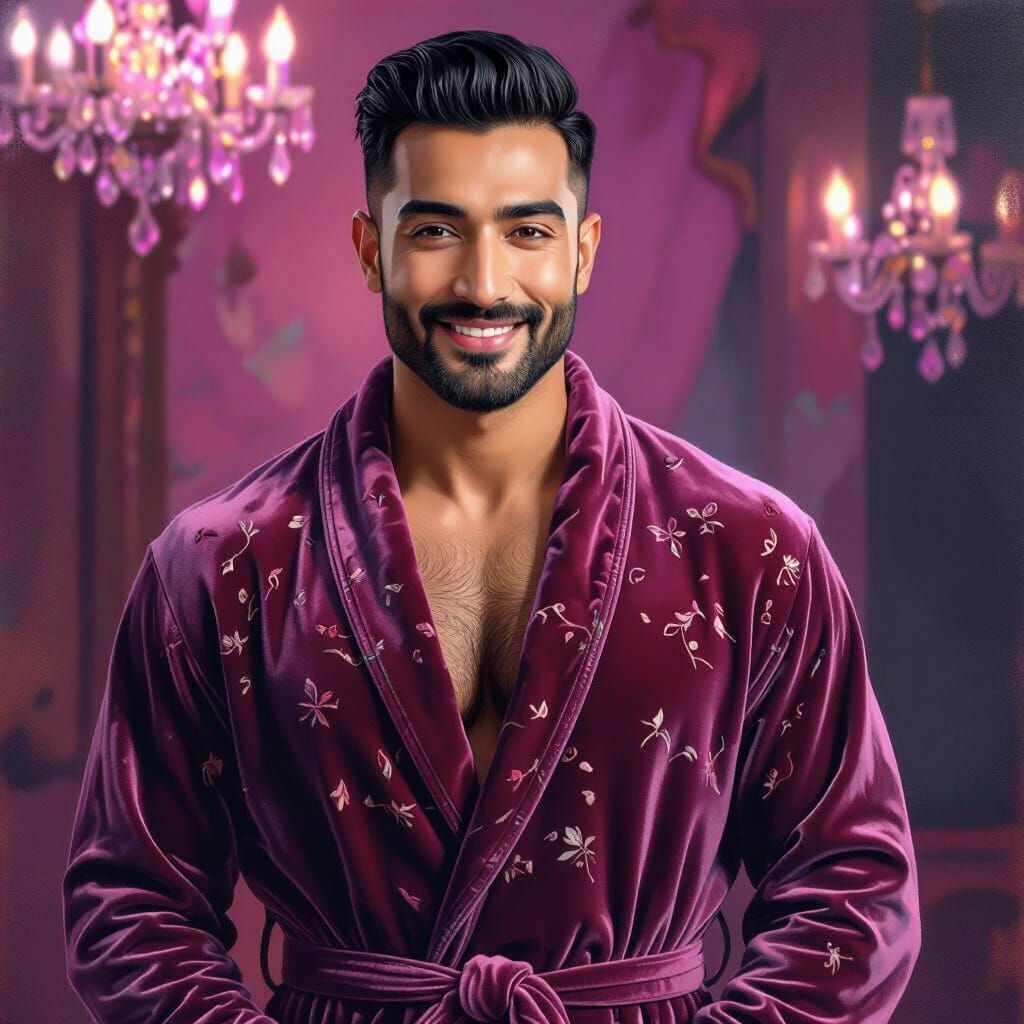 Handsome Man in Velvet Robe Oil Painting
