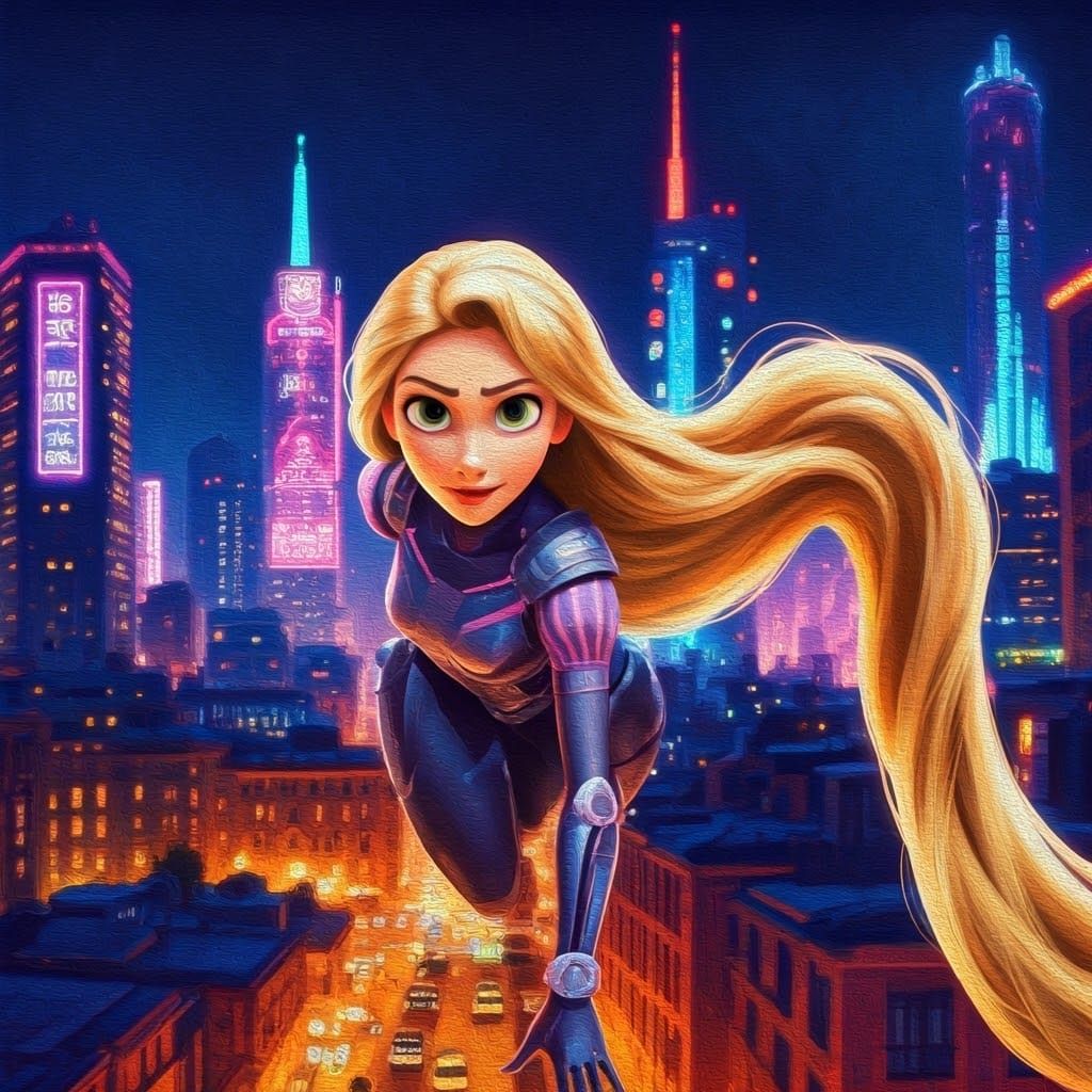 Rapunzel Superhero Soars Through San Fransokyo in Gouache St...