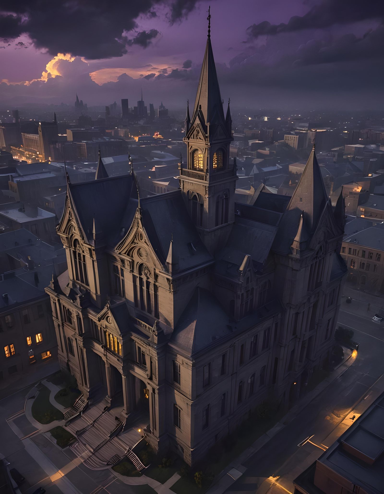 Sinister Modern Courthouse in Dark Fantasy Style