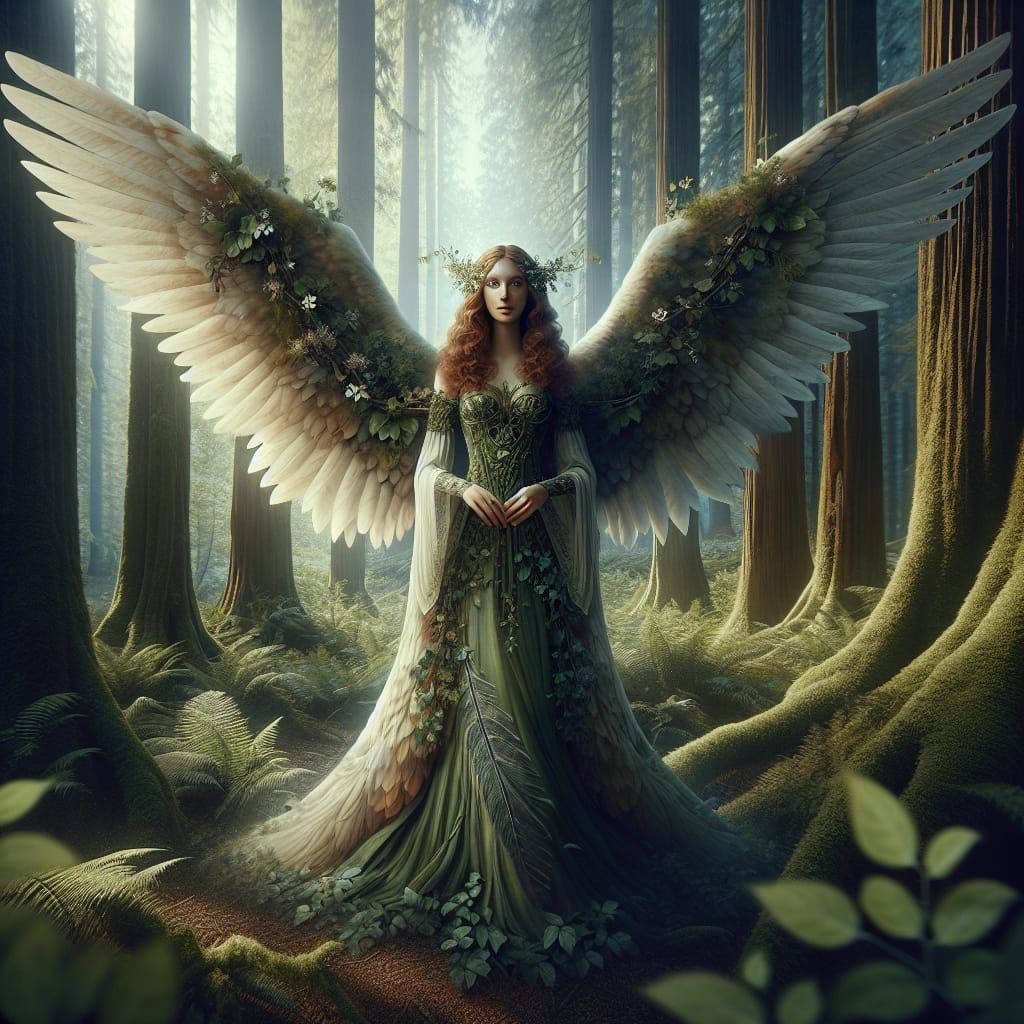 Orifiel: Angelic Figure in Forest, Matte Painting