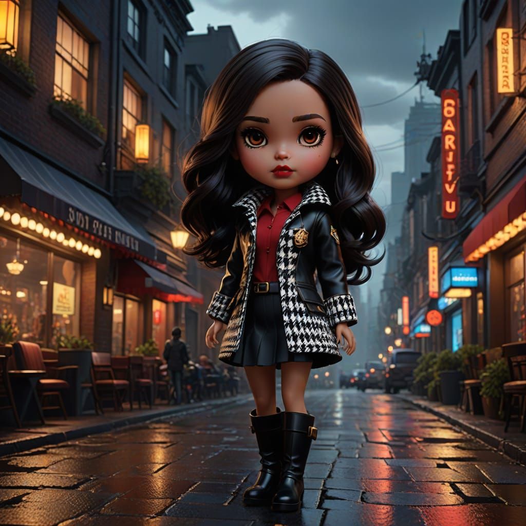 Miniature Fantasy Doll in Houndstooth Jacket and Red Lipstic...