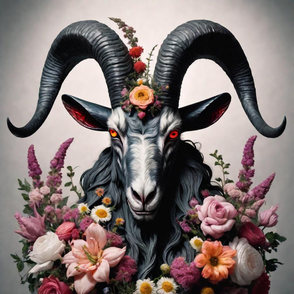 Floral Baphomet: A Hyper-Realistic Portrait