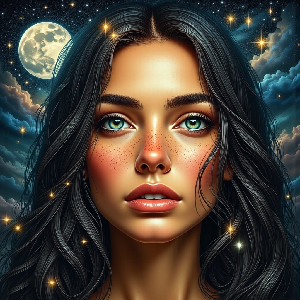 Surrealism Goddess Radiates Vibrant Moonlight