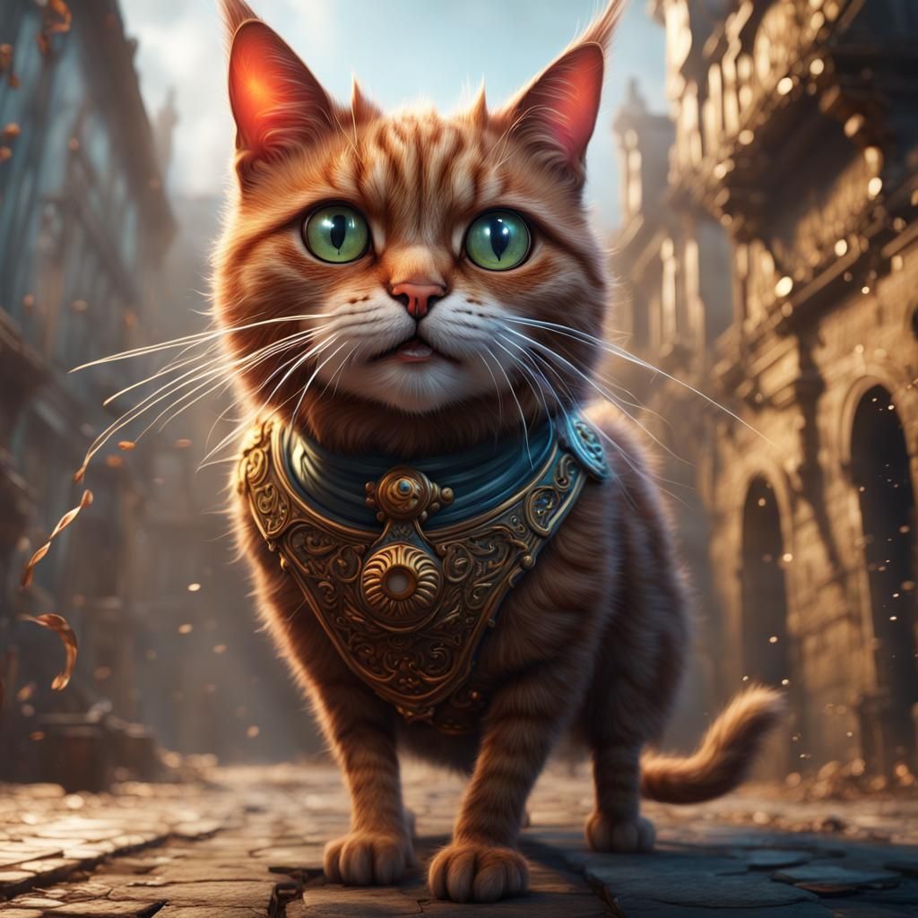 Funny Startled Cat in Detailed Matte Painting