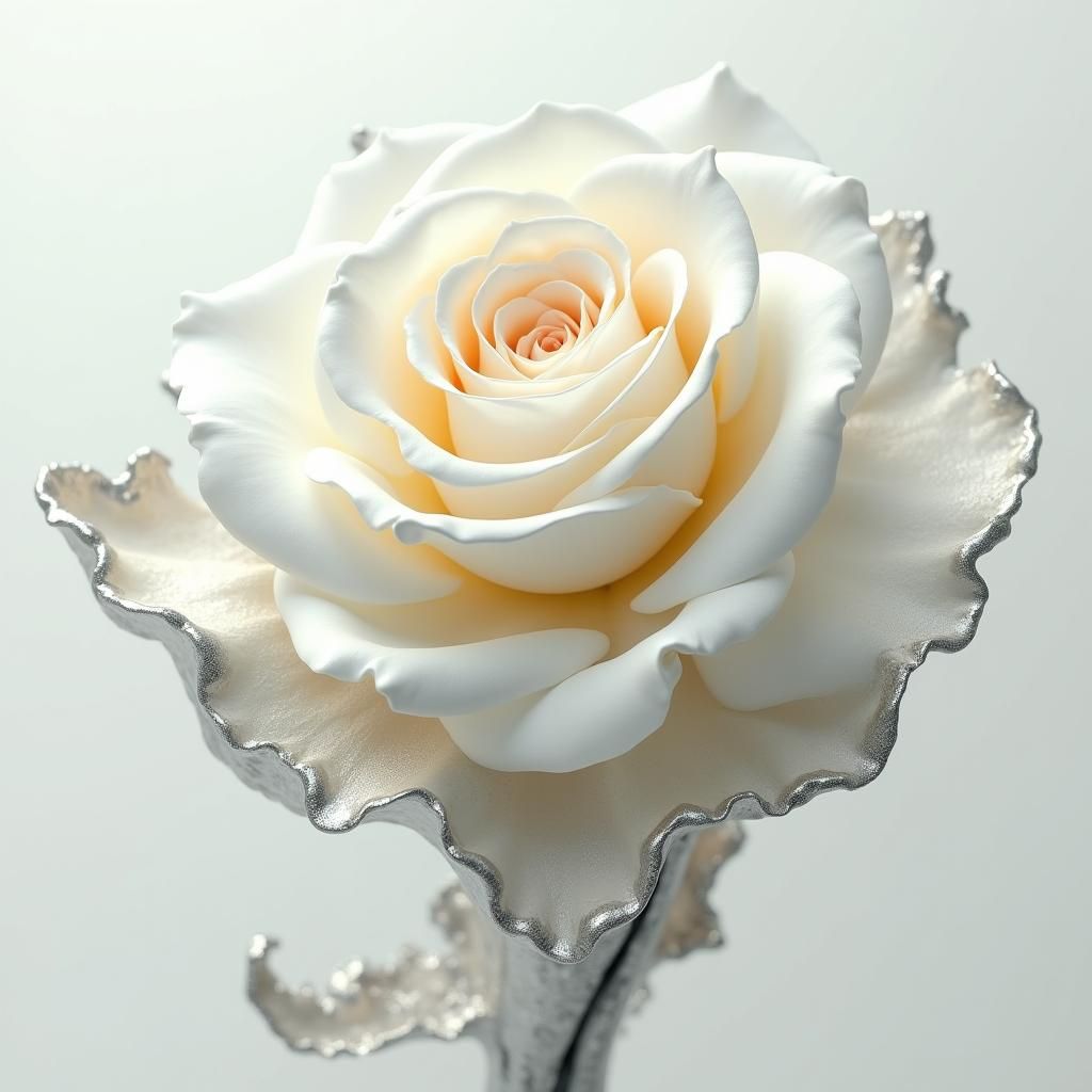 Ethereal White Rose with Silver Splash, Digital Art
