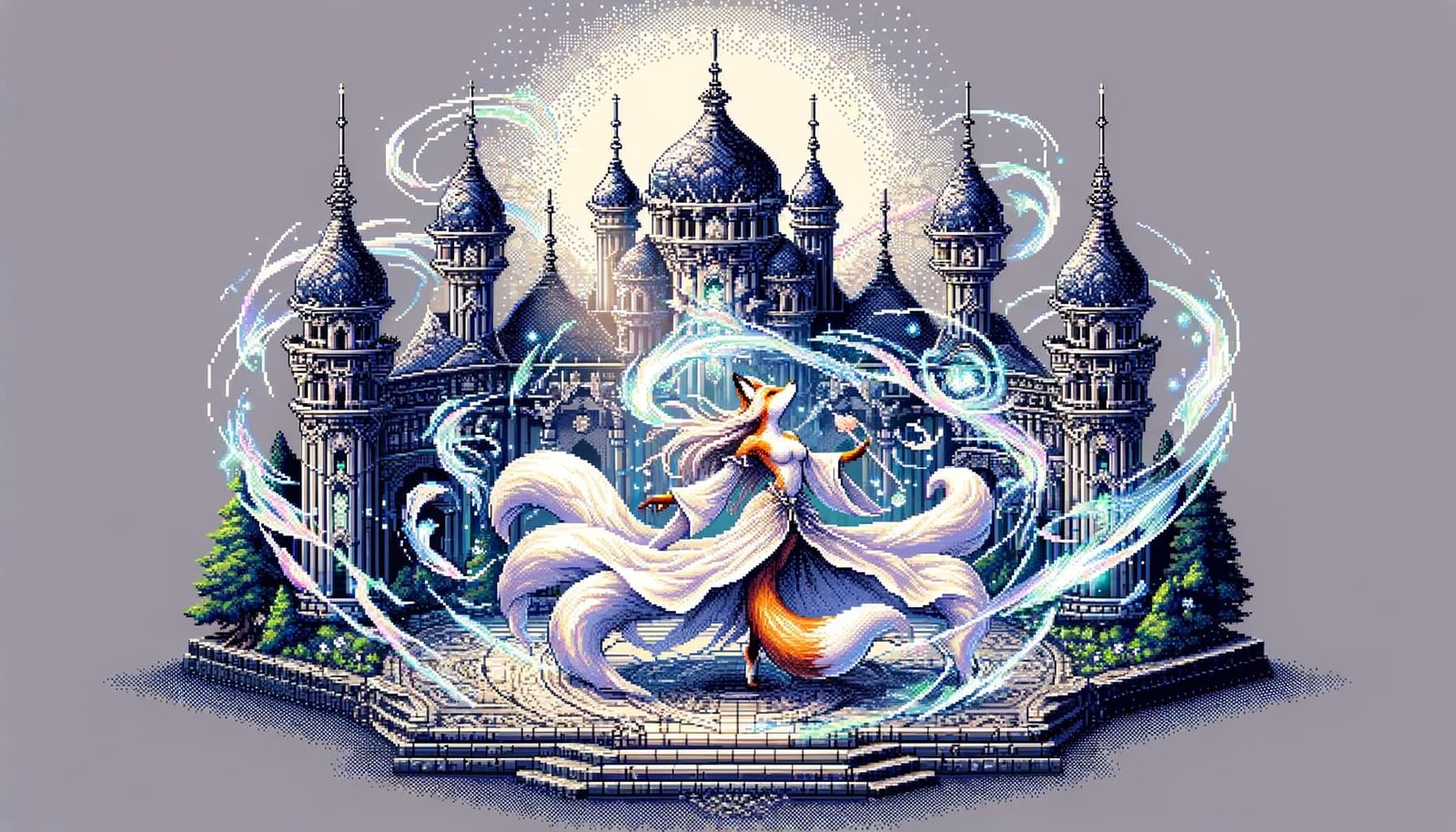 Elegant Fox Dancer in 16-bit Pixel Art Castle