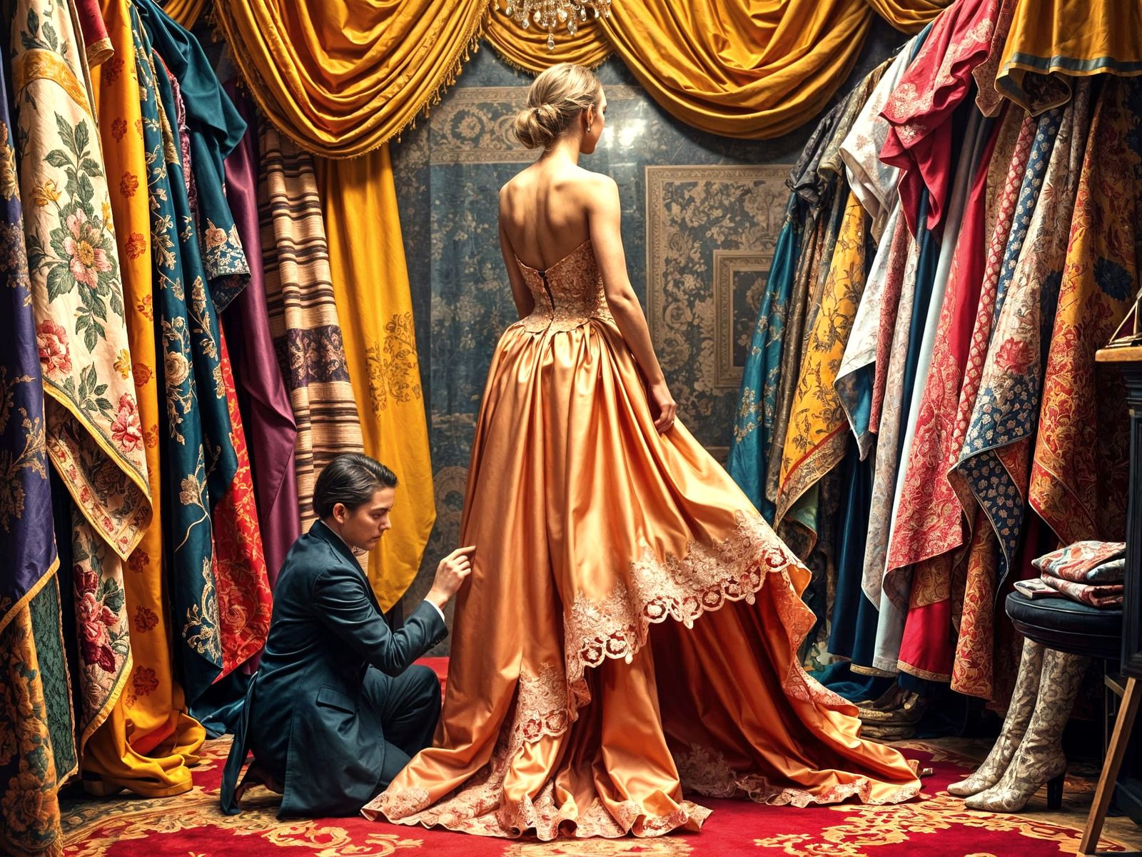 Couture Gown Fitting in High Fashion Atelier