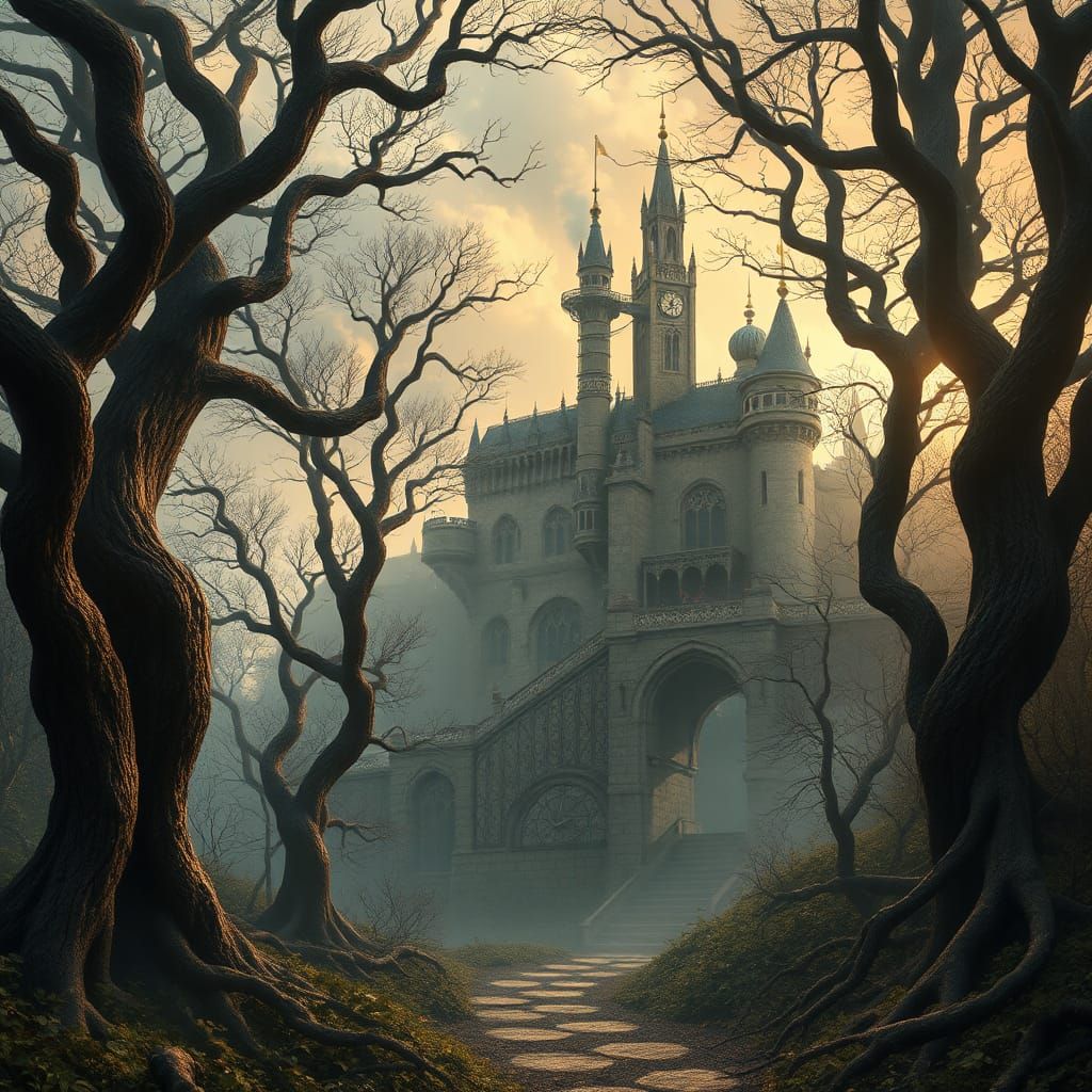 Steampunk Forest Path to Gothic Castle
