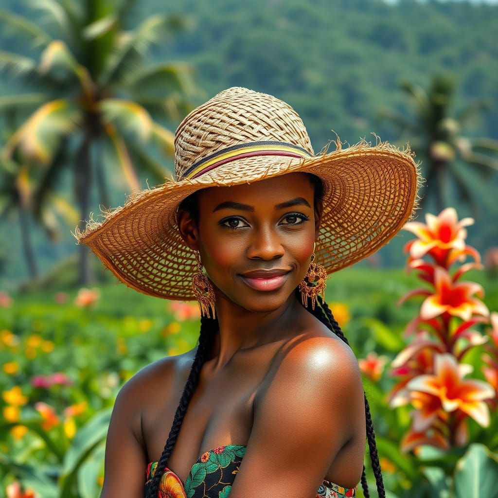 Exotic Grenadian Woman in a Lush Landscape
