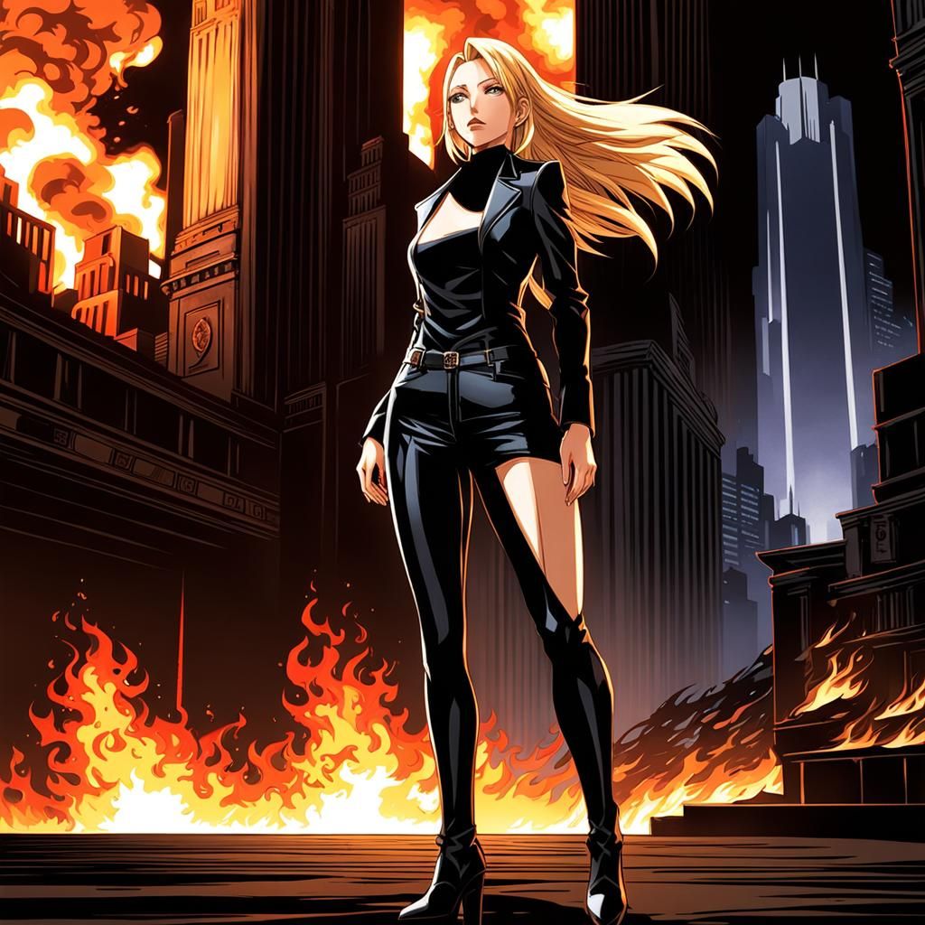 Aya Brea Confronts Eve in Burning Theater