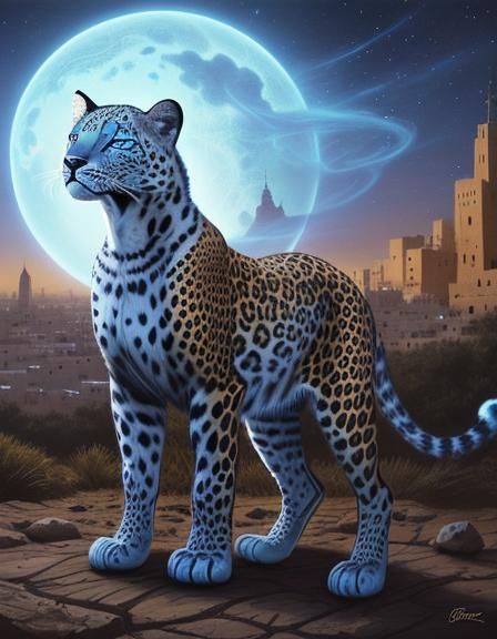 Mystical Palestinian Girl with Leopard in Digital Art