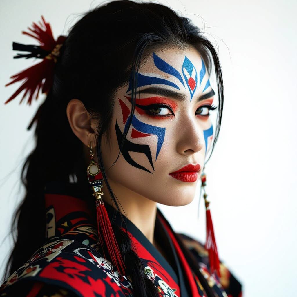 Tribal Warrior Portrait with Bold Makeup