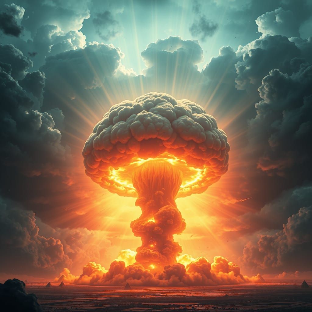 Nuclear Bomb Descending in Anime-Inspired 3D Art